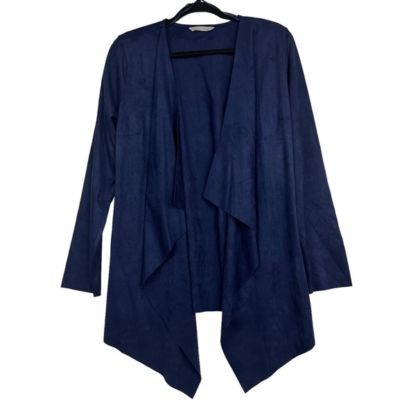 Soft Surroundings Sweaters - Soft Surroundings Size L Navy Blue Ultra Soft Waterfall Faux MicroSuede Cardigan